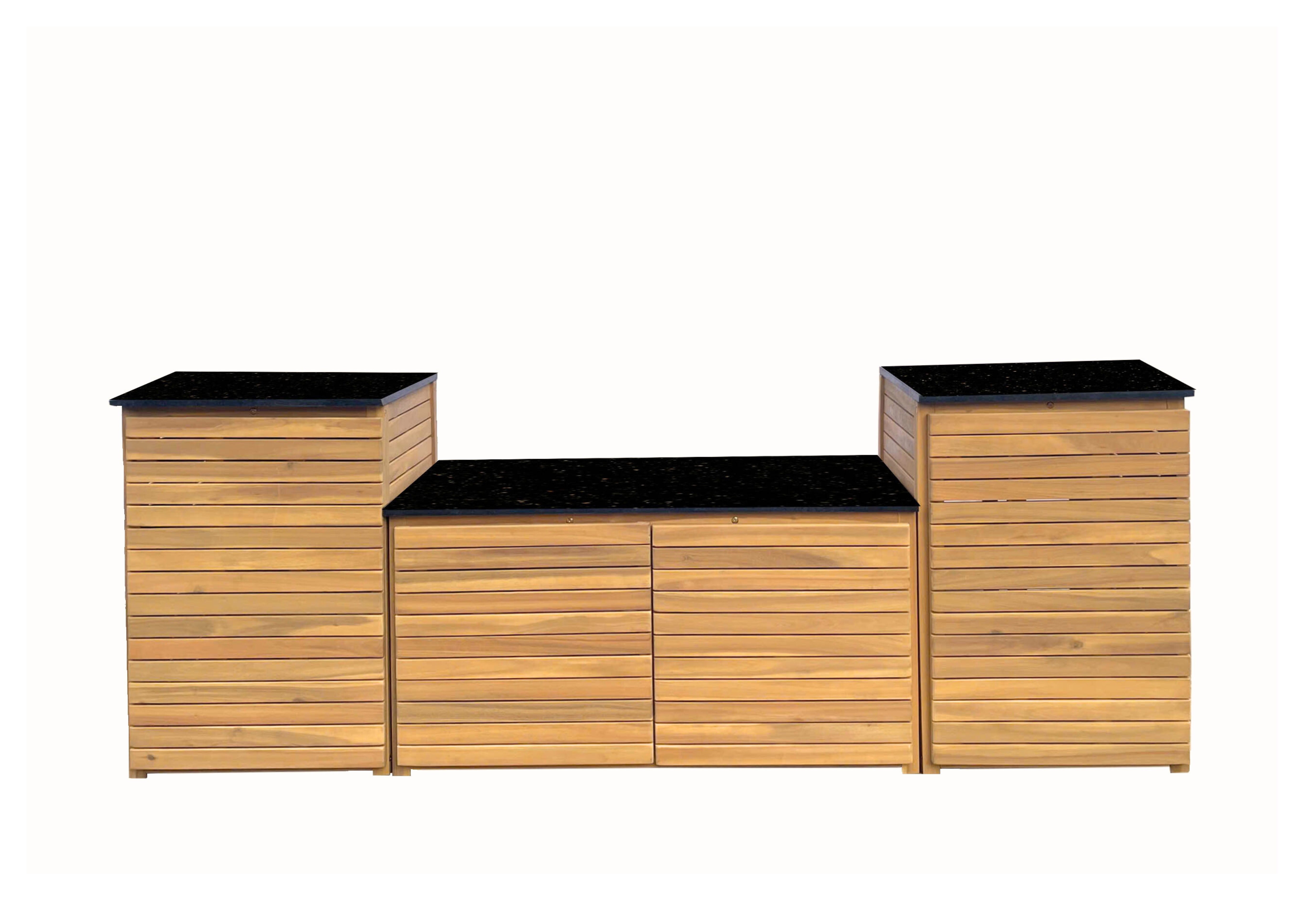 3-Pcs Acacia Kitchen Cabinet Set with Granite Countertop - Image 3