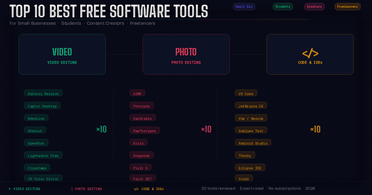 Top 10 Best Free Software Tools for Small Businesses, Students, Content Creators, and Freelancers in 2026