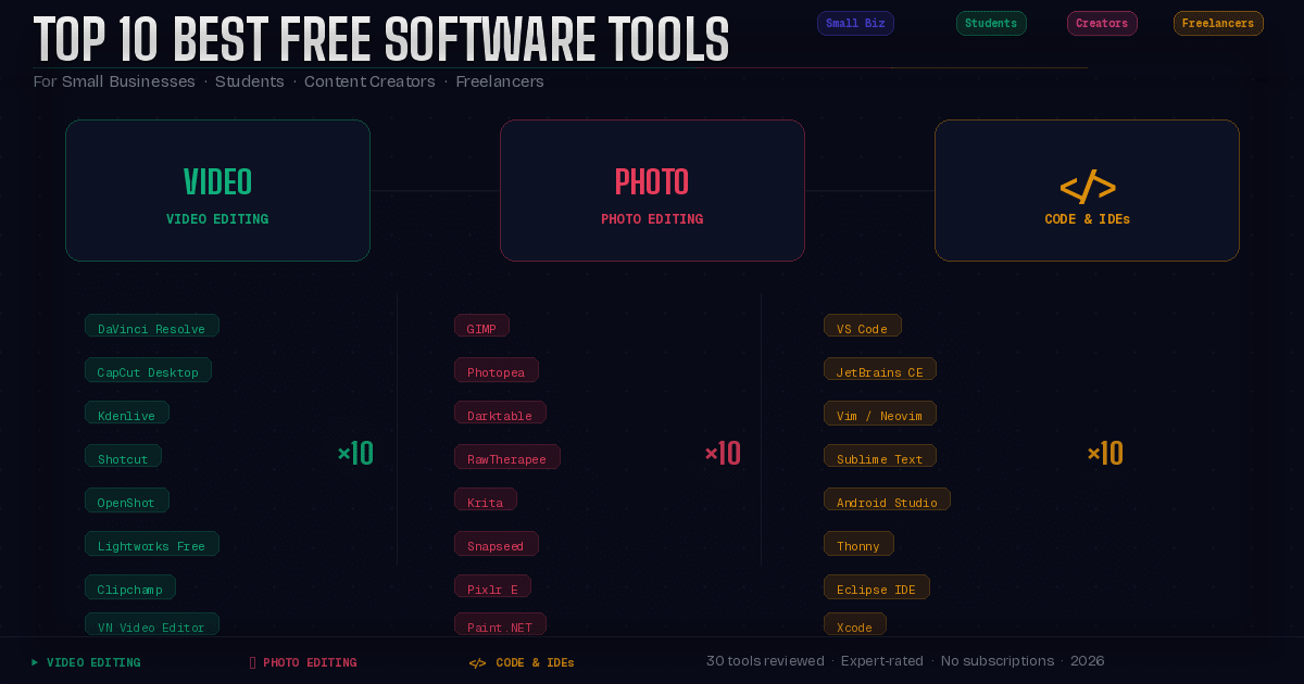 Top 10 Best Free Software Tools for Small Businesses, Students, Content Creators, and Freelancers in 2026