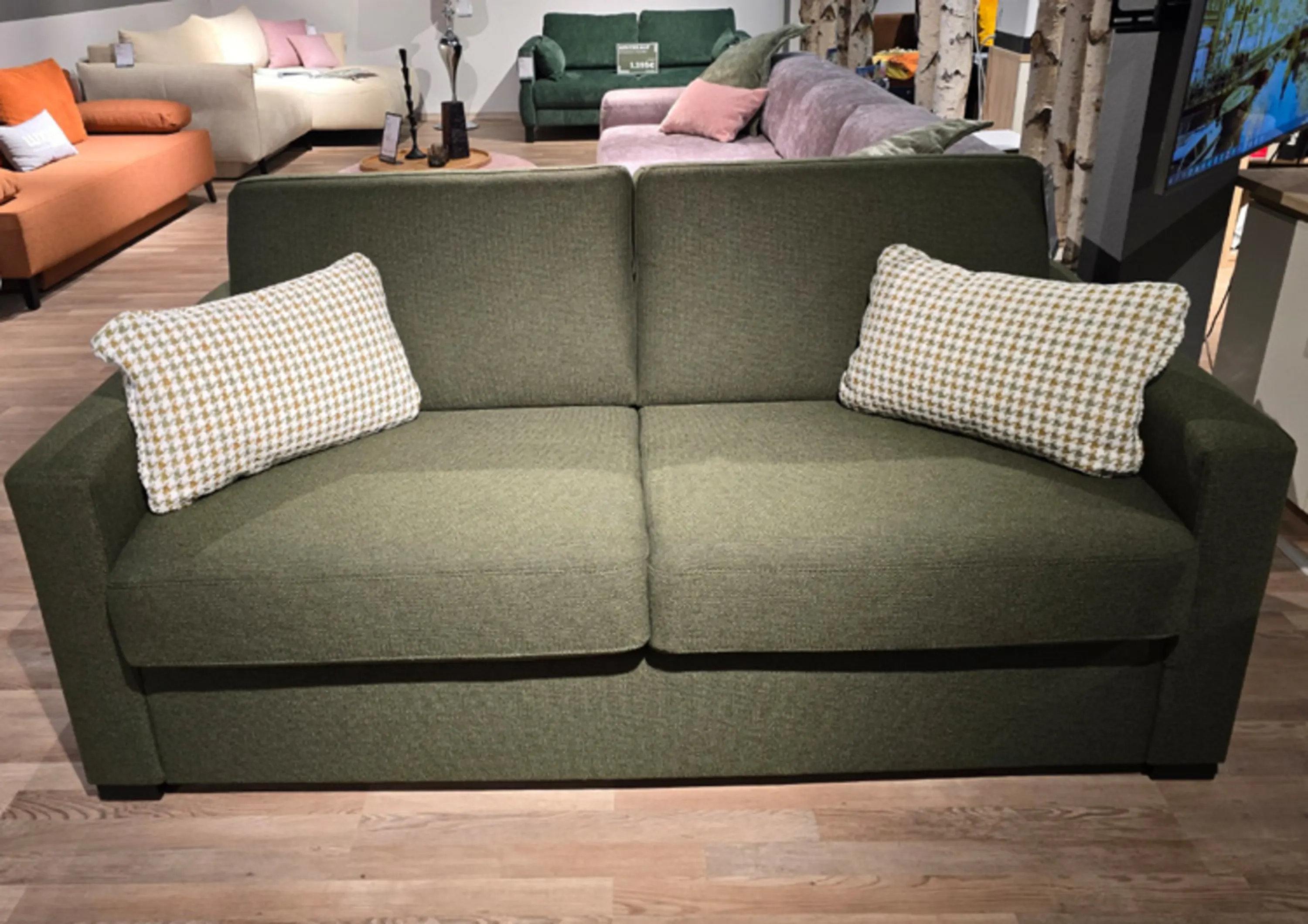 Faltbett grün mit Kissen grün weiß karriert