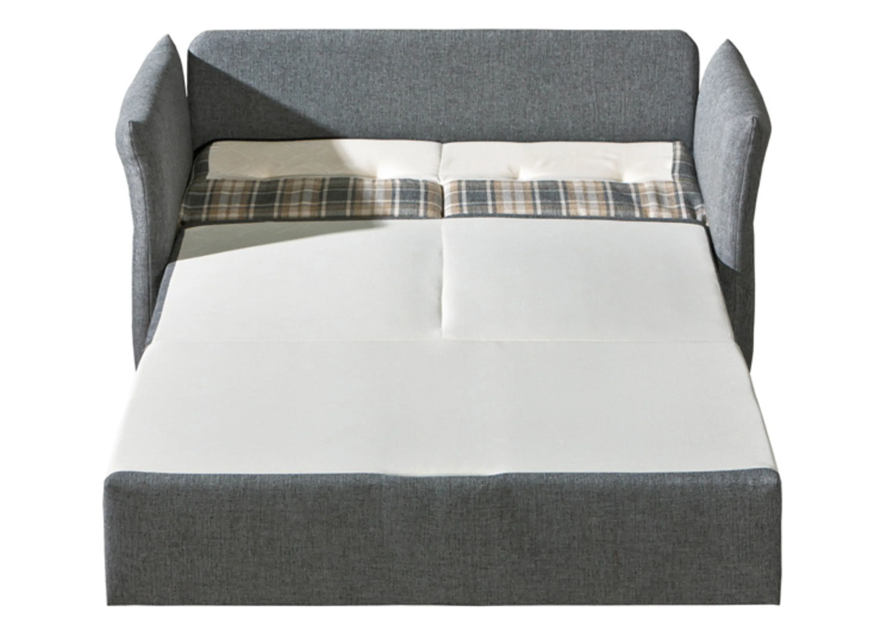 Ausgeklapptes Schlafsofa grau