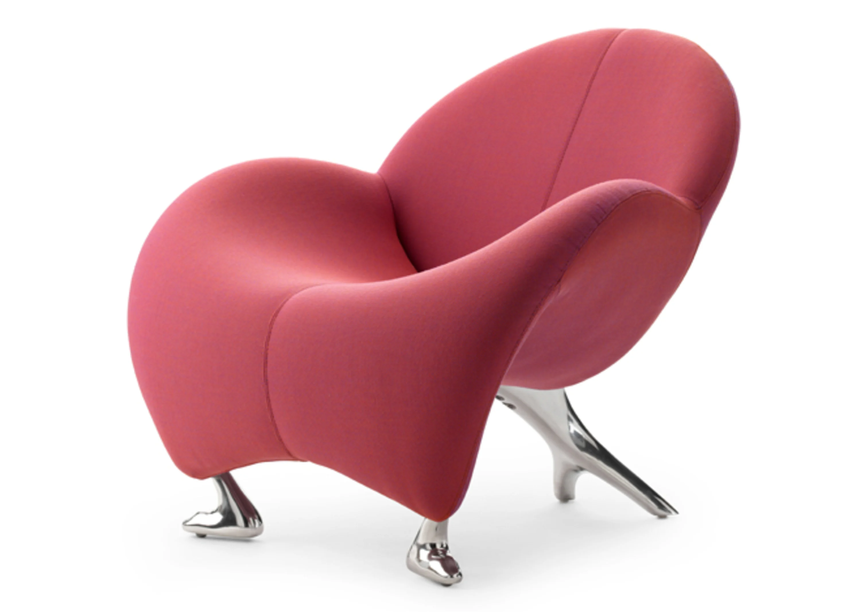 Rosa Stuhl mit einem Metallsockel