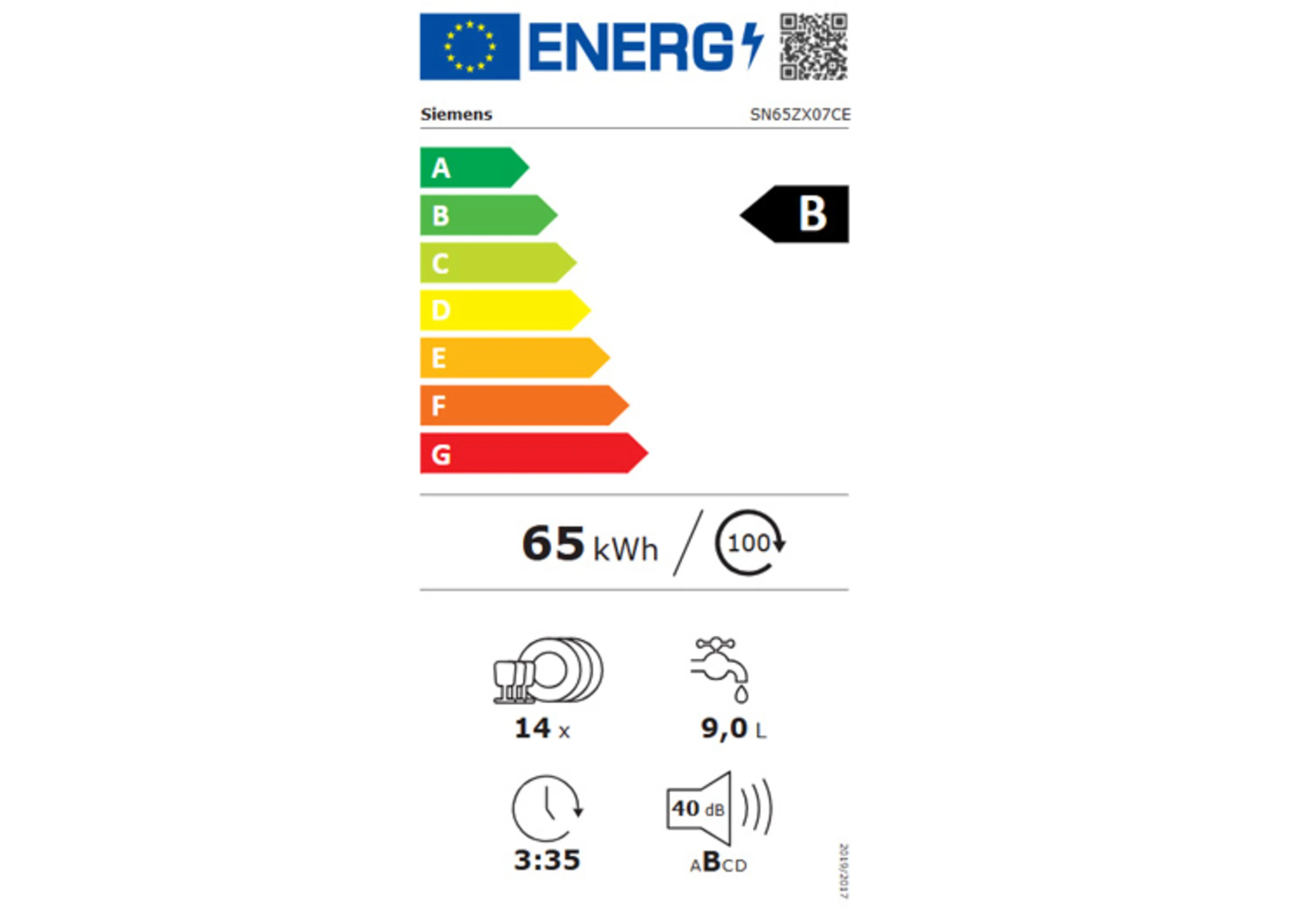 Energielabel G SN 65ZX07CEerschirrspüler
