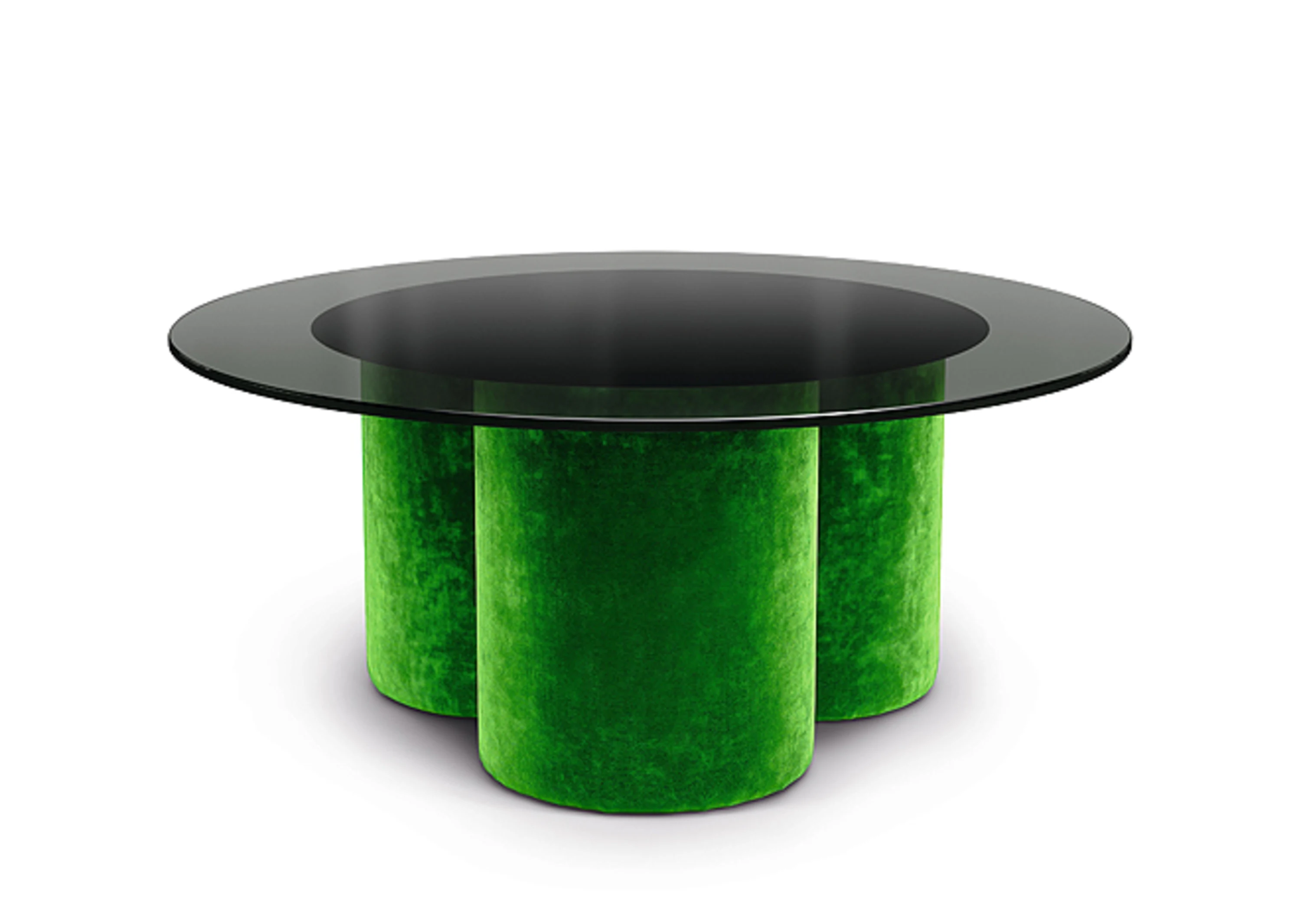 Grüner Tisch mit einer schwarzen Platte und einer schwarzen Basis