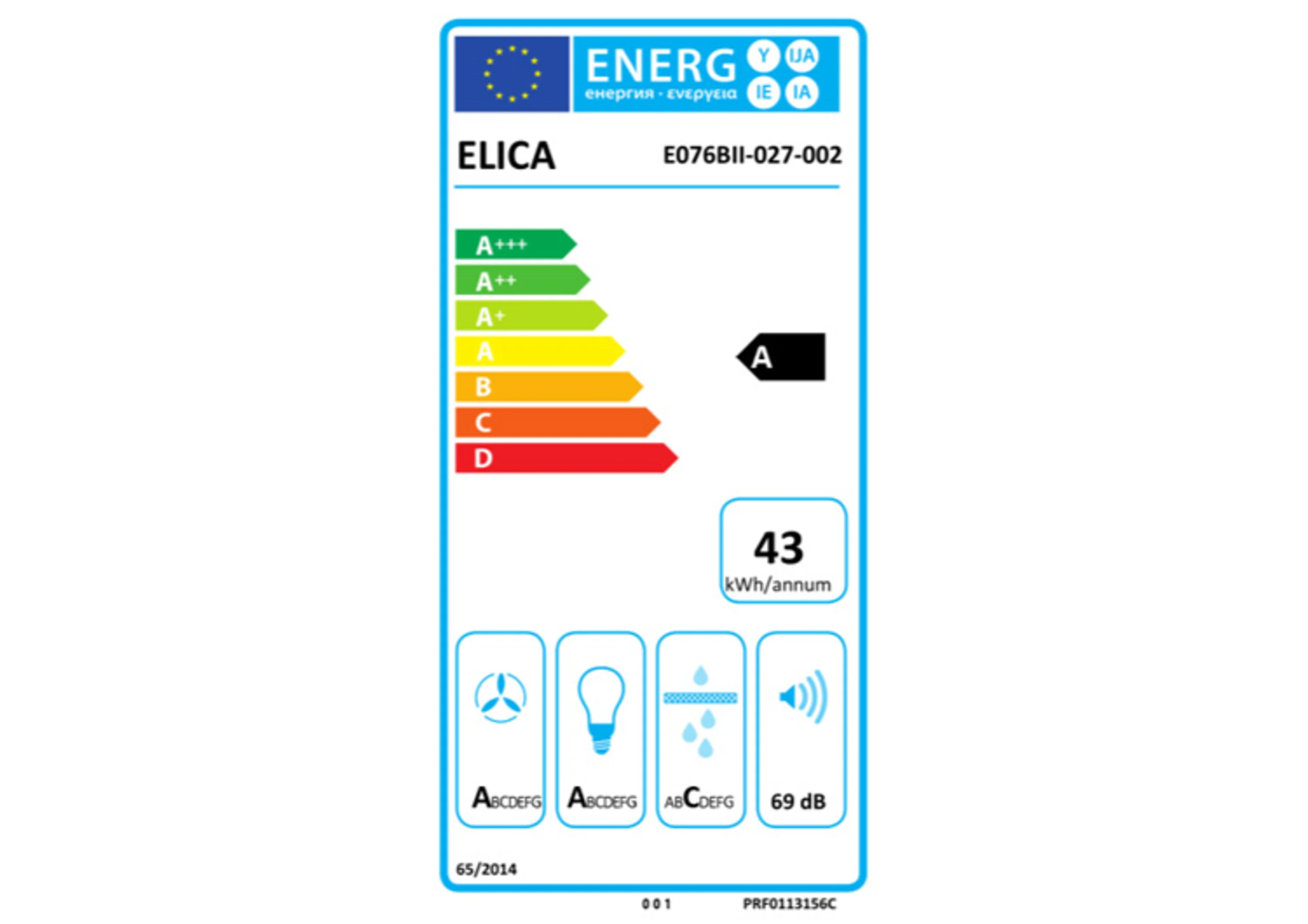 Energielabel für Wandhaube von Elica PRF0113156C