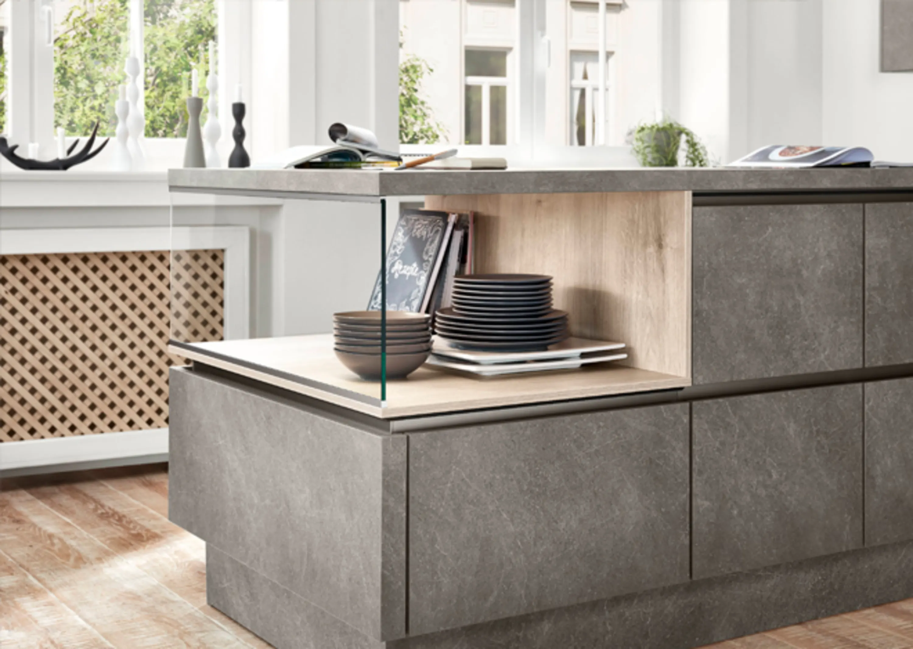 Küche mit einer Theke und einer Spüle