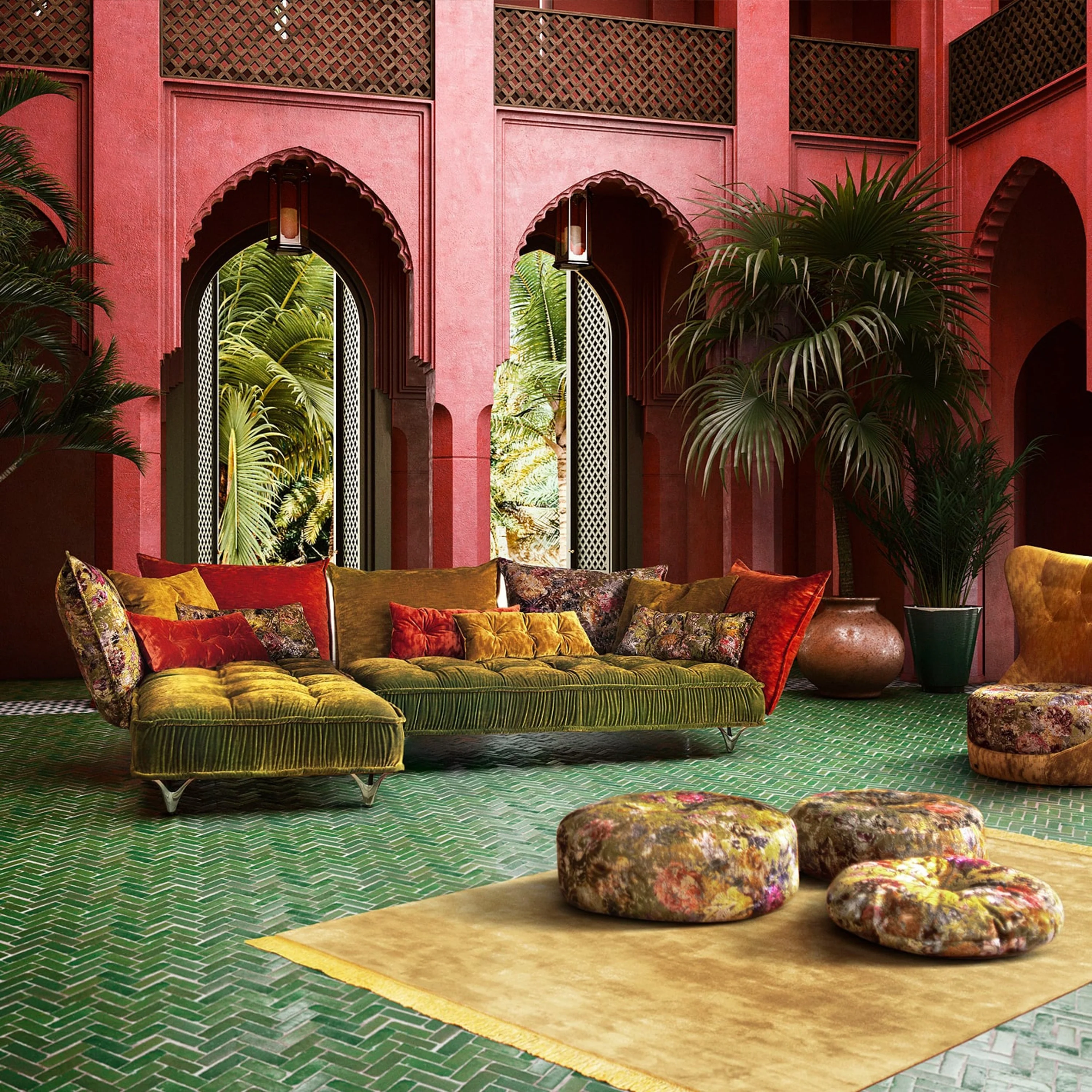 Zimmer mit einem großen Teppich und einer Couch