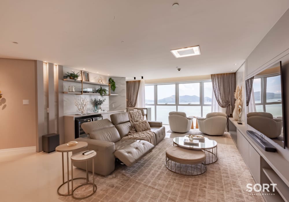 Sala de estar Apartamento Vista Mar no Edifício Infinity Coast