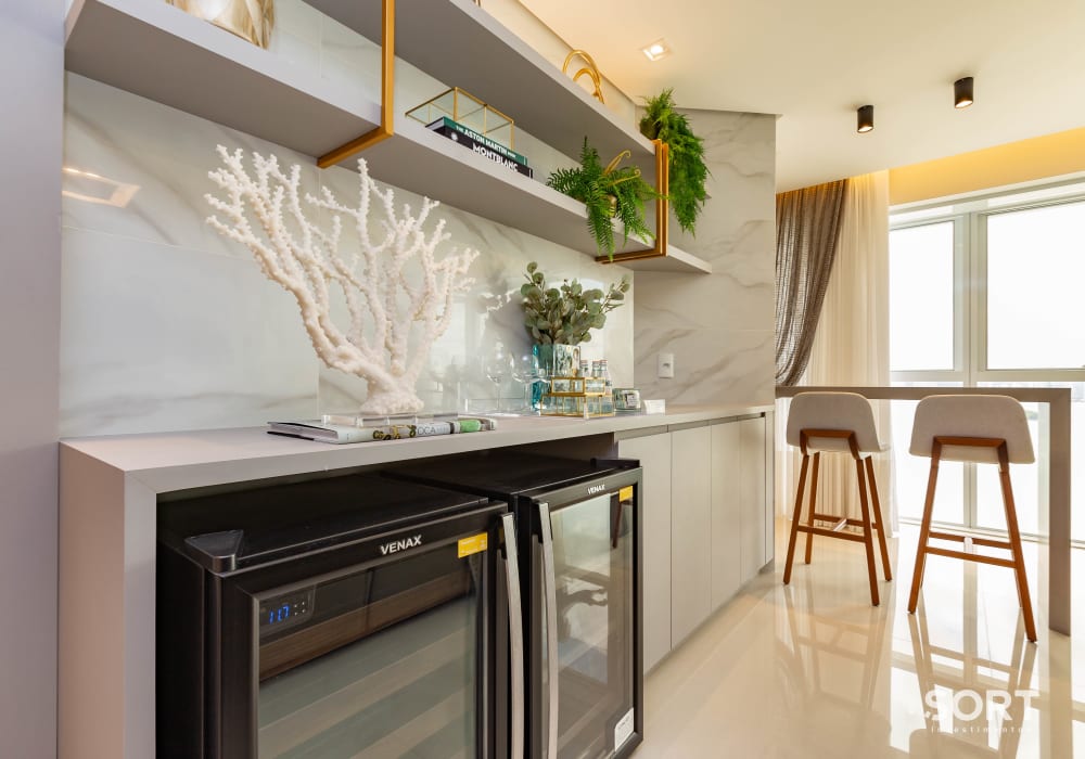 Cozinha completa Apartamento Vista Mar no Edifício Infinity Coast