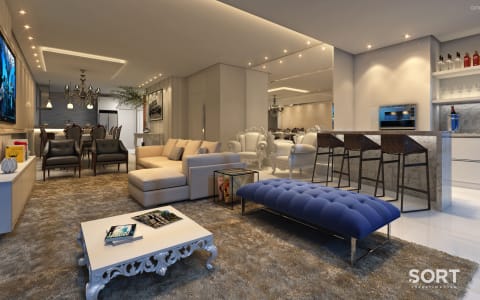 Living Apartamento Frente Mar Andar Alto no Edifício One Tower