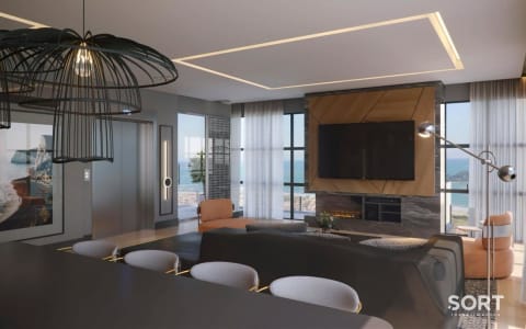 Sala de Estar Cobertura Vista Mar no Edifício Sparkling Wine Residence