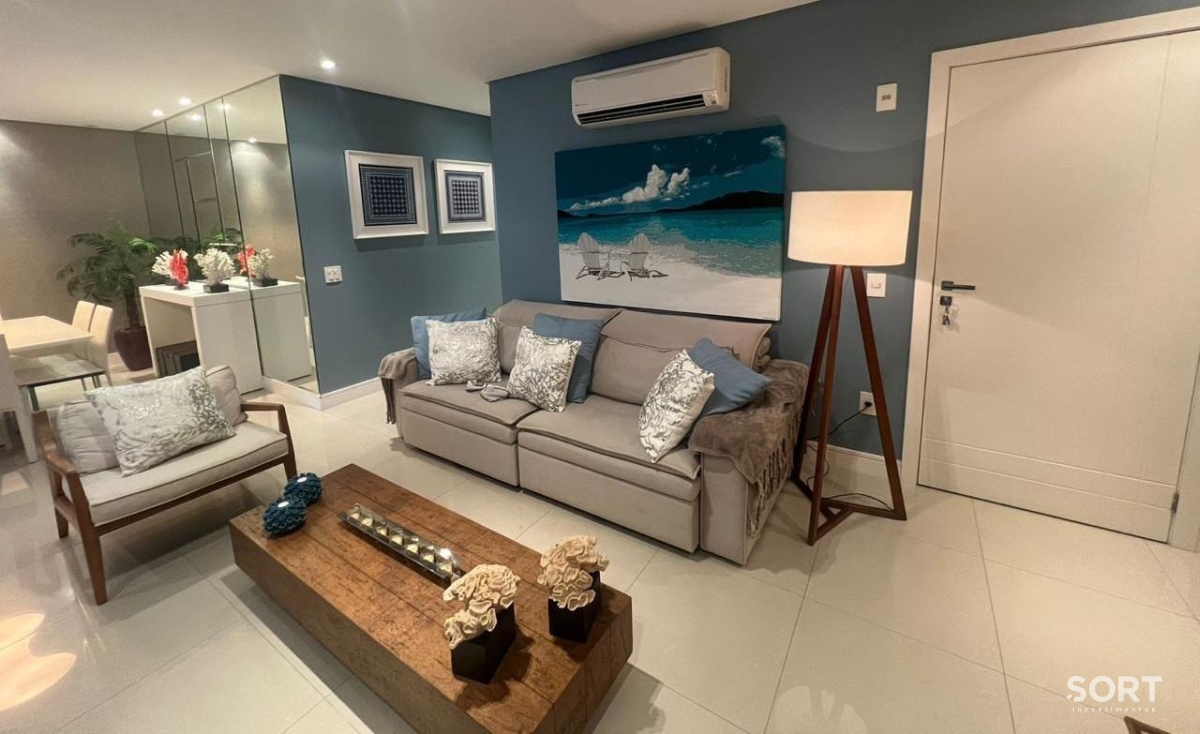 Sala de Estar Apartamento Mobiliado na Barra Norte Edifício Torre de Mônaco