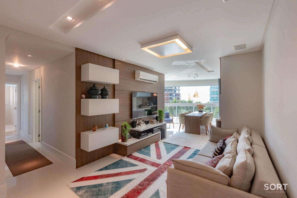 Sala de estar apartamento-no-edificio-brava-beach-mobiliado-e-decorado