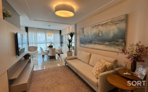 Sala de estar Apartamento no Edifício Bosque Belcanto quadra mar