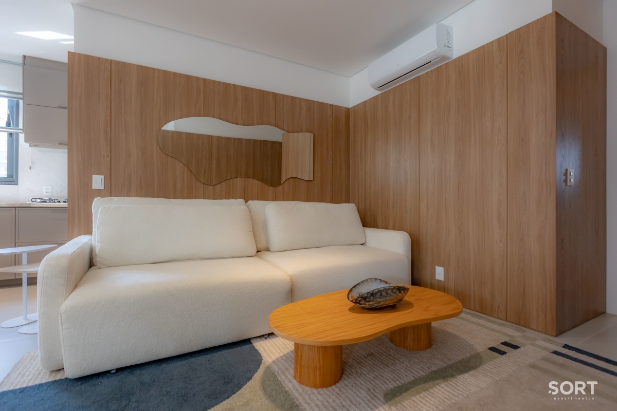 Sala de estar Apartamento na Praia Brava, Itajaí Mobiliado, decorado, com vista para o mar e piscina privativa