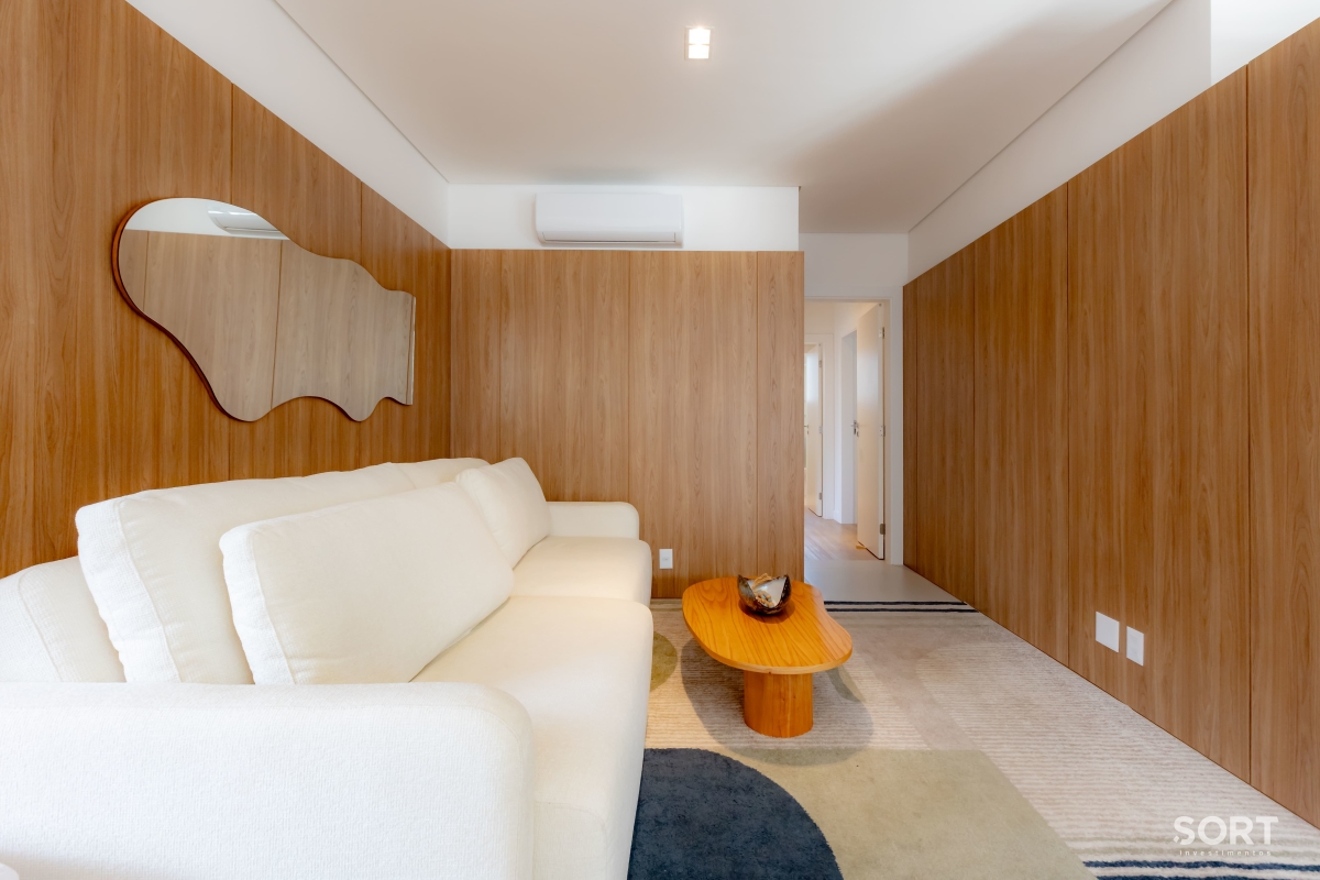 Sala de estar Apartamento na Praia Brava, Itajaí Mobiliado, decorado, com vista para o mar e piscina privativa