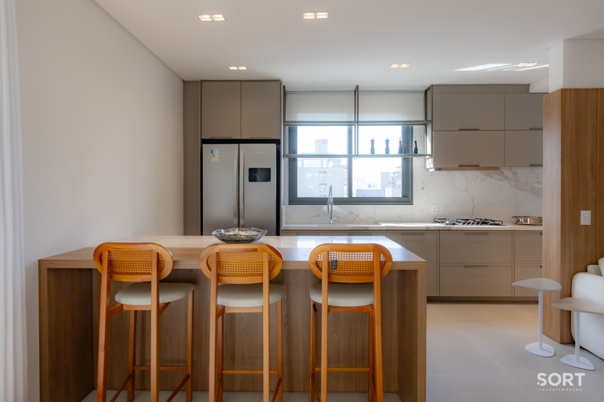 Bancada da cozinha Apartamento na Praia Brava, Itajaí Mobiliado, decorado, com vista para o mar e piscina privativa