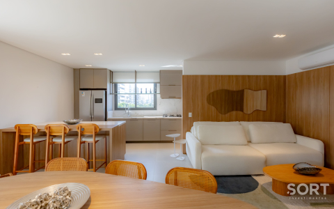 Sala de jantar Apartamento na Praia Brava, Itajaí Mobiliado, decorado, com vista para o mar e piscina privativa