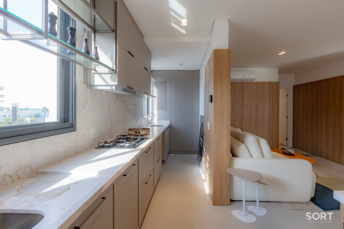 Cozinha Apartamento na Praia Brava, Itajaí Mobiliado, decorado, com vista para o mar e piscina privativa
