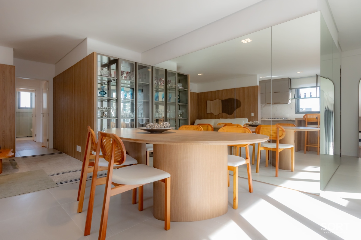 Sala de jantar Apartamento na Praia Brava, Itajaí Mobiliado, decorado, com vista para o mar e piscina privativa