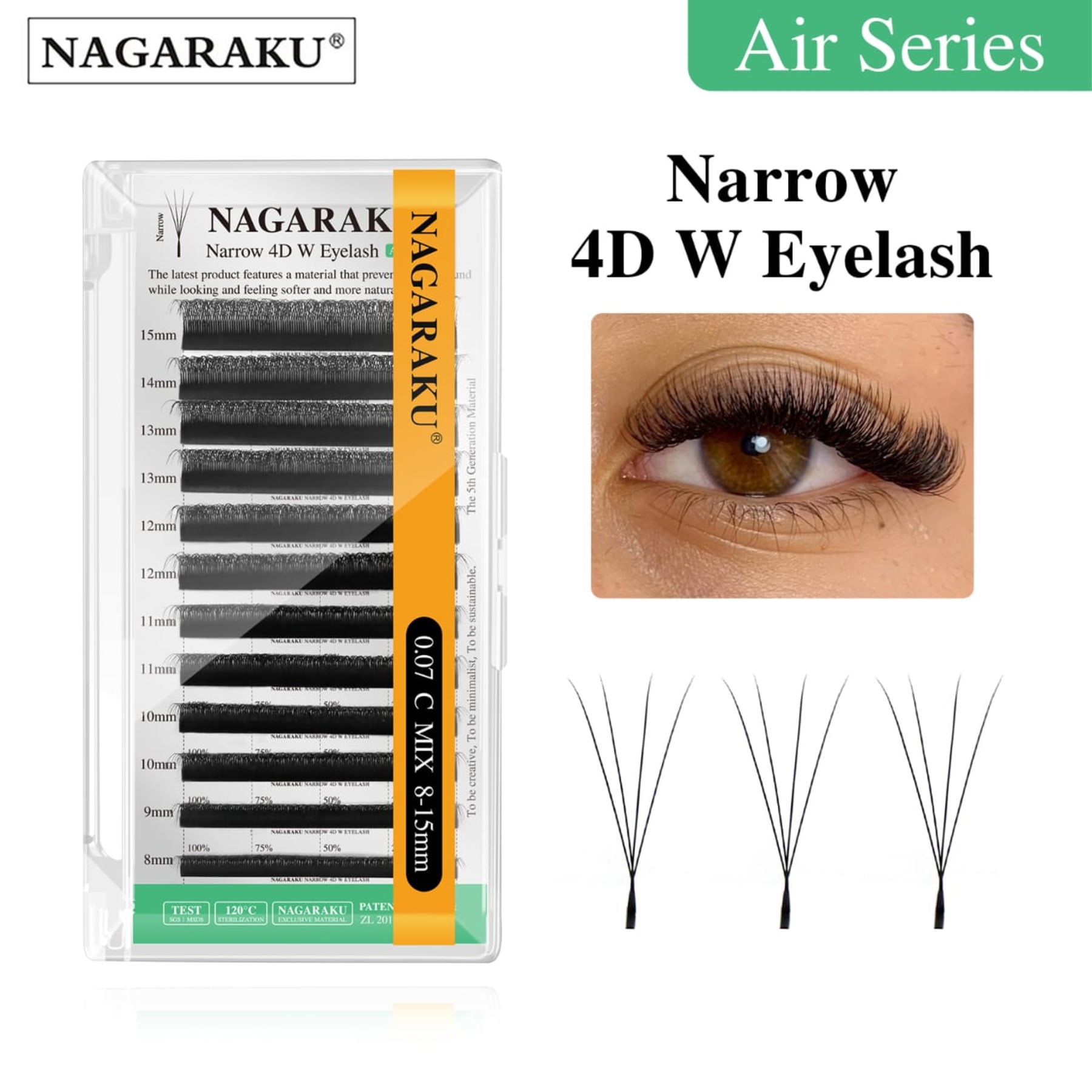 Nagaraku 4D W Narrow Eyelash Extensions 0.10 C 15mm