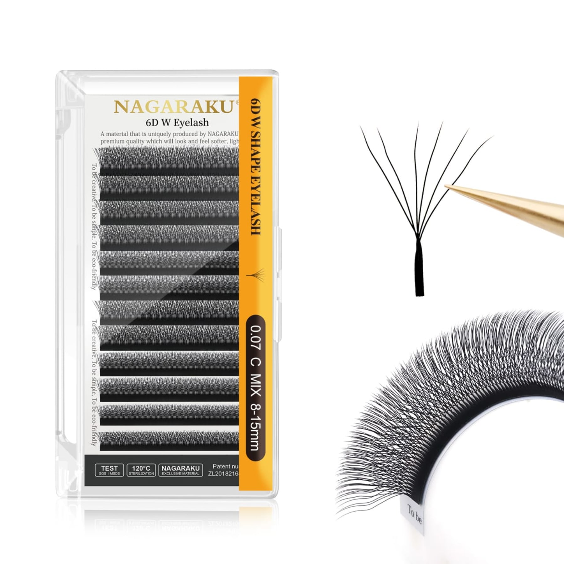 Nagaraku 6D W Eyelash Extensions 0.07 D 8-15mm Mix