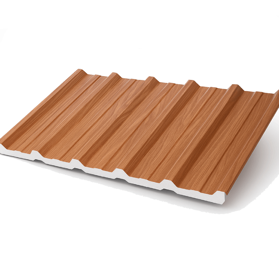 Telha Sanduíche 0,43mm Galvalume Madeirado 1 Face PF 40x980 com EPS 30mm