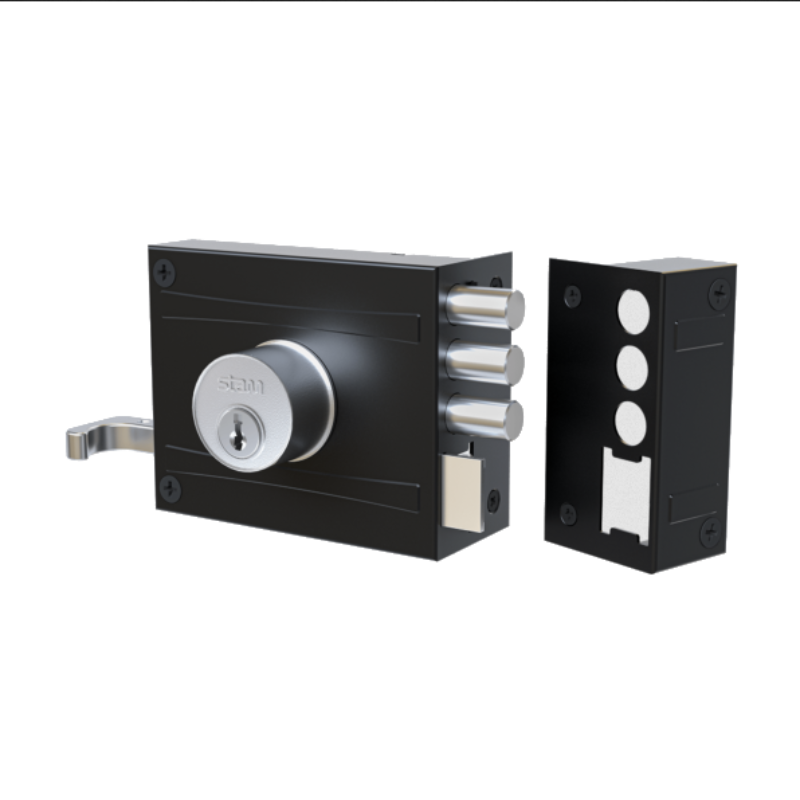 Fechadura de Sobrepor Stam 701/100 - 3 Pinos de Segurança - Preto Fosco