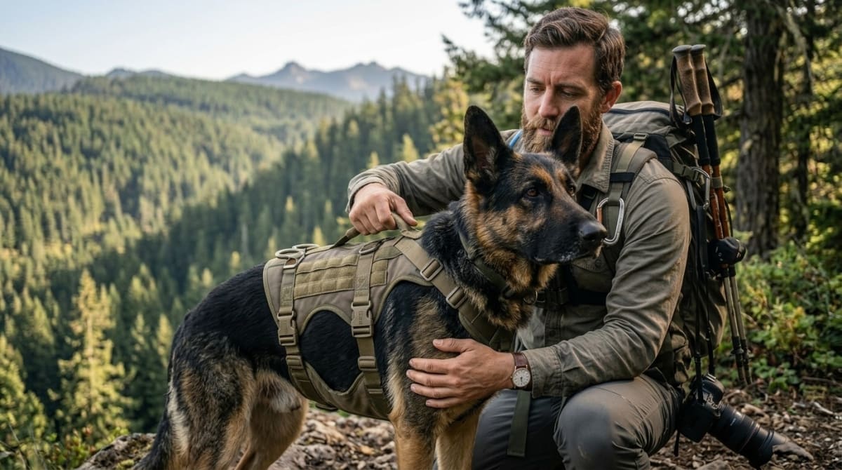 Emergency carry harness designed for evacuating injured dogs on the trail