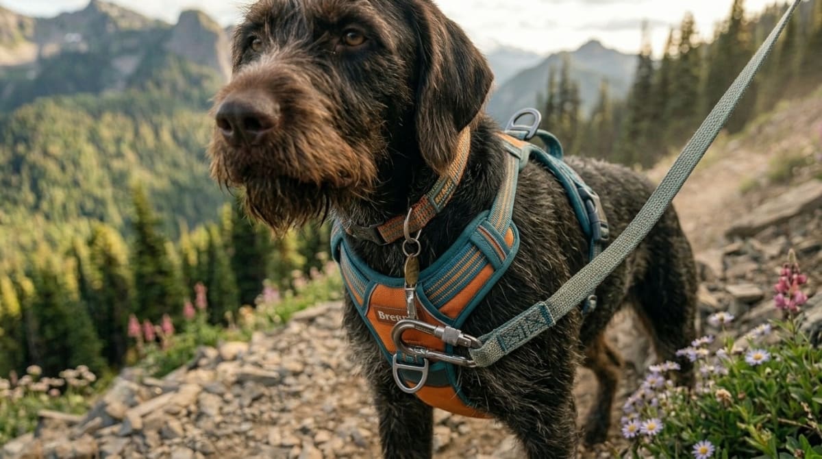 No-pull dog harness showing front-clip attachment point at the chest