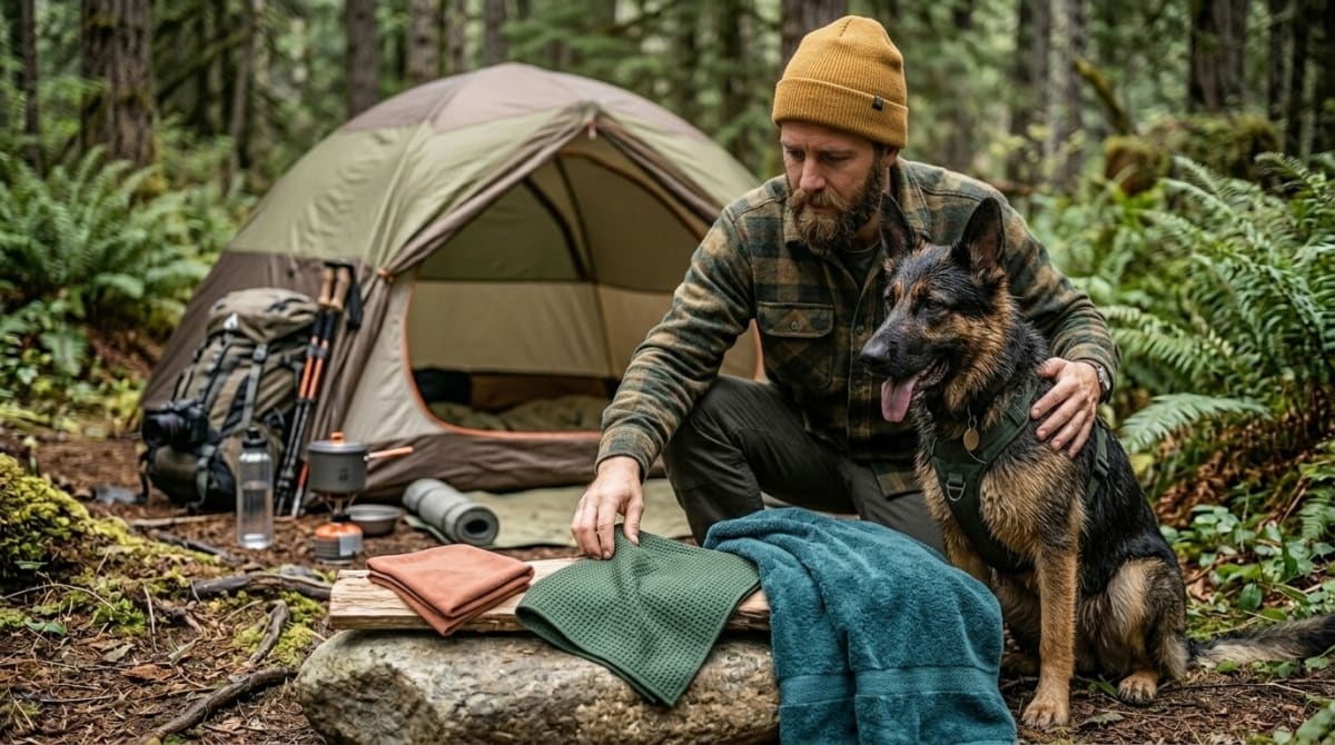Comparison of synthetic shammy and microfiber towels for drying a wet dog at camp