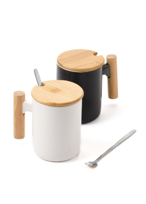 כוס פורצלן עם גימור במבוק,מכסה וכפית נירוסטה 380 מ"ל - תמונה 8