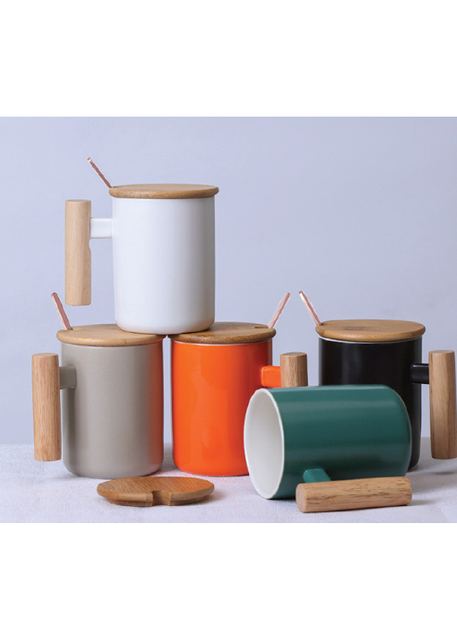 כוס פורצלן עם גימור במבוק,מכסה וכפית נירוסטה 380 מ"ל - תמונה 15