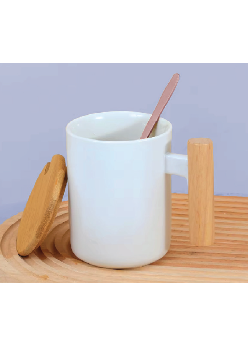 כוס פורצלן עם גימור במבוק,מכסה וכפית נירוסטה 380 מ"ל - תמונה 17