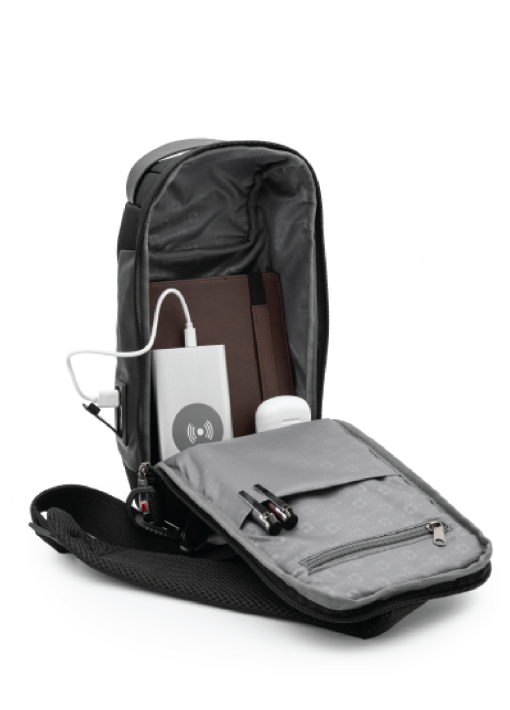 תיק צד POLOSWISS נגד גנבות עמיד במים עם מנעול וכבל טעינה - תמונה 3