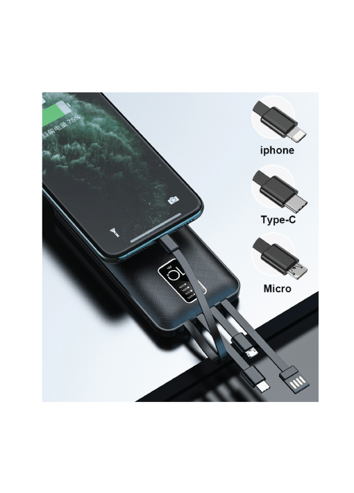 פאור בנק/ מטען צג דיגיטלי מטען 10000MAH+כבלים מובנים - תמונה 5