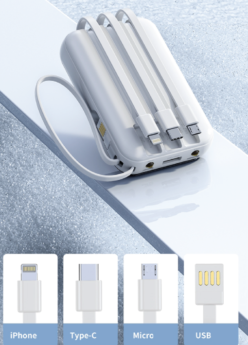 פאוור בנק/ מטען צג דיגיטלי 10,000MAH מיני כולל כבלים מתאמים - תמונה 4