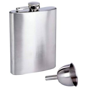 בקבוקון נירוסטה ומשפך לשתייה חריפה – טיקה