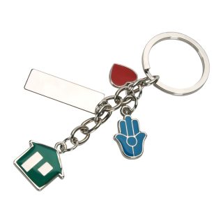 מחזיק מפתחות תליונים בצורת לב, בית וחמסה – אביב