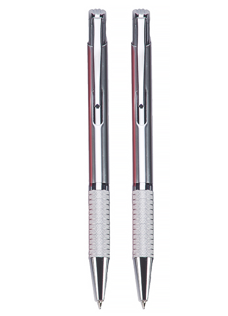 עט כדורי ועיפרון מכני  גוף מתכת – סט כסיף - תמונה 2