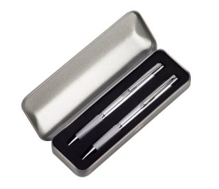 עט כדורי ועיפרון מכני  גוף מתכת – סט כסיף - תמונה 3