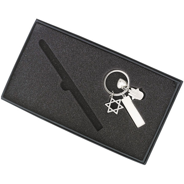 מארז מחזיק מפתחות חמסה / לב / מגן דוד / לוחית + מקום לעט