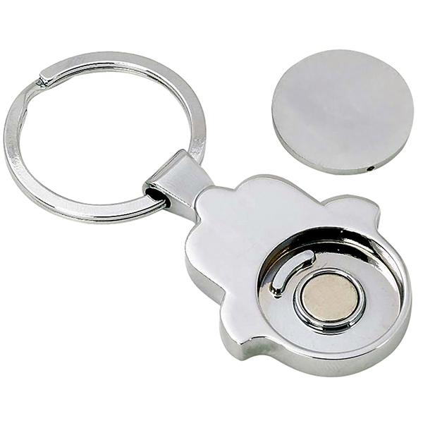 מחזיק מפתחות מתכתי "חמסה" עם מטבע נשלף לעגלות סופר