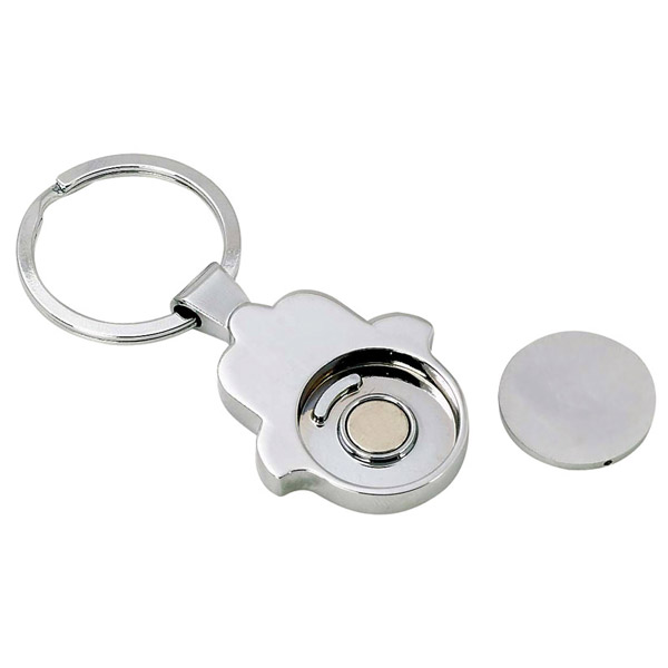 מחזיק מפתחות מתכתי "חמסה" עם מטבע נשלף לעגלות סופר - תמונה 2