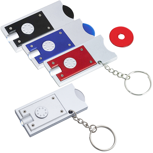 מחזיק מפתחות לד עם מטבע פלסטיק לעגלות