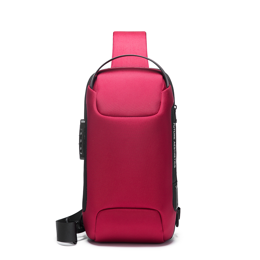 תיק צד נגד גניבות עמיד במים עם נעילה TSA וכבל USB מובנה לטעינה ניידים יוניסקס צבע אדום מבית המותג BANGE - תמונה 2