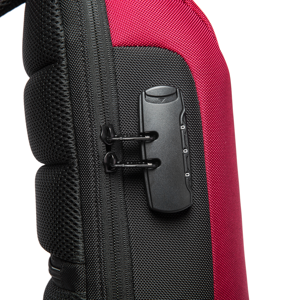 תיק צד נגד גניבות עמיד במים עם נעילה TSA וכבל USB מובנה לטעינה ניידים יוניסקס צבע אדום מבית המותג BANGE - תמונה 8