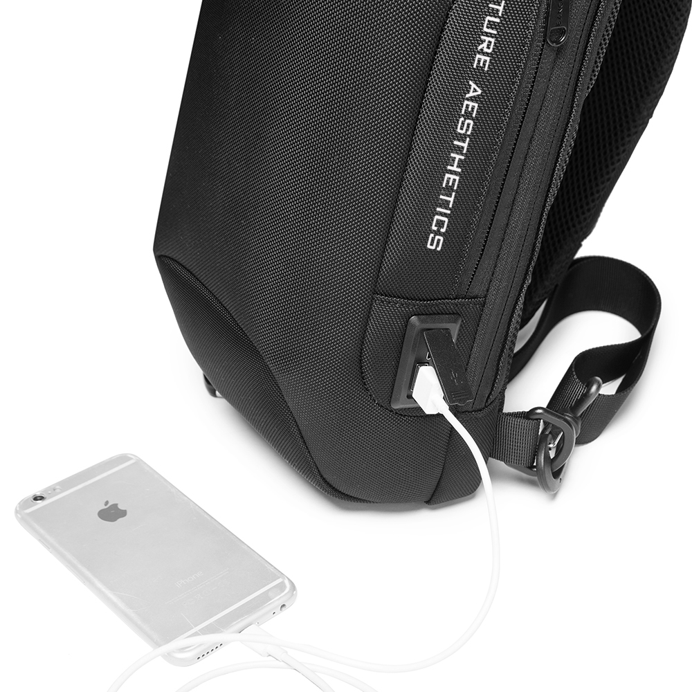 תיק צד נגד גניבות עמיד במים עם נעילה TSA וכבל USB מובנה לטעינה ניידים יוניסקס צבע שחור מבית המותג BANGE - תמונה 7