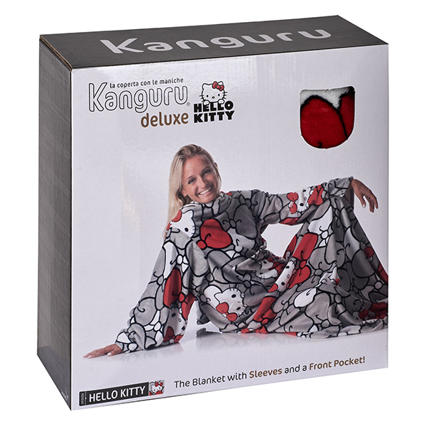 KANGURU DELUXE שמיכת פינוק עם שרוולים וכיס בעיצוב Lavatelli italy אפורה "HELLO KITTY" - תמונה 2