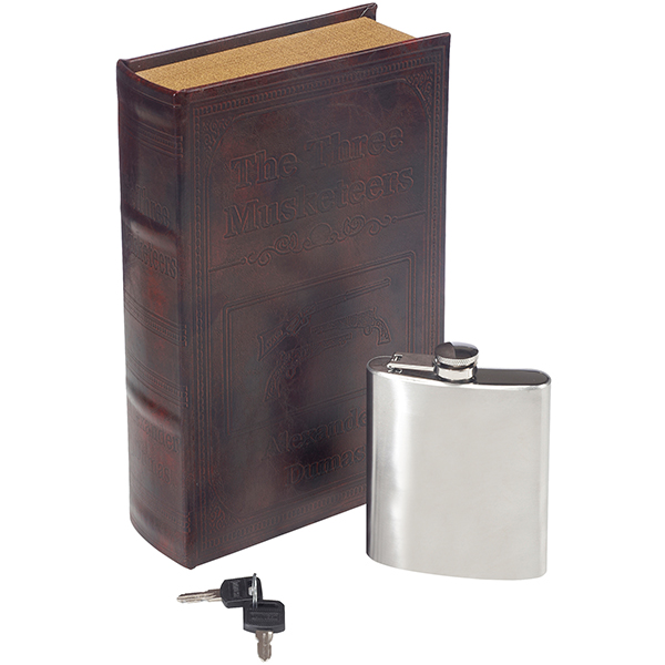 ספר כספת עתיק עם בקבוק פלאסק "שלושת המוסקטרים"